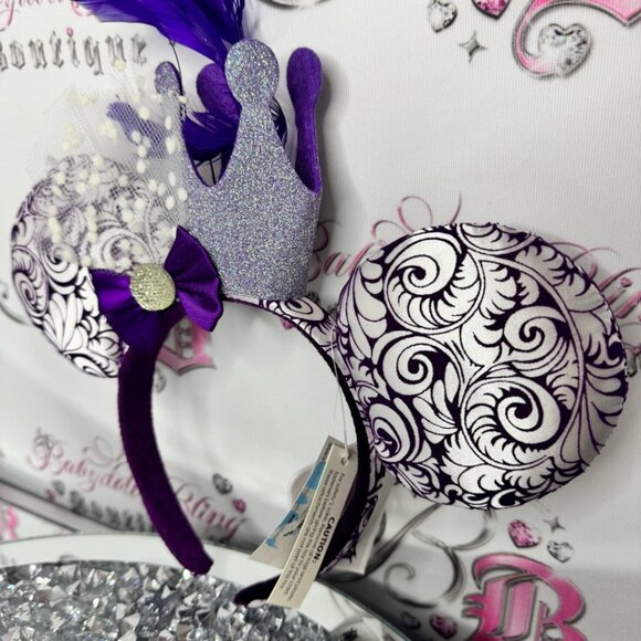 Disney ears jubilee brand new with tags crown feather bow Purple Silver Headband - Picture 2 of 10